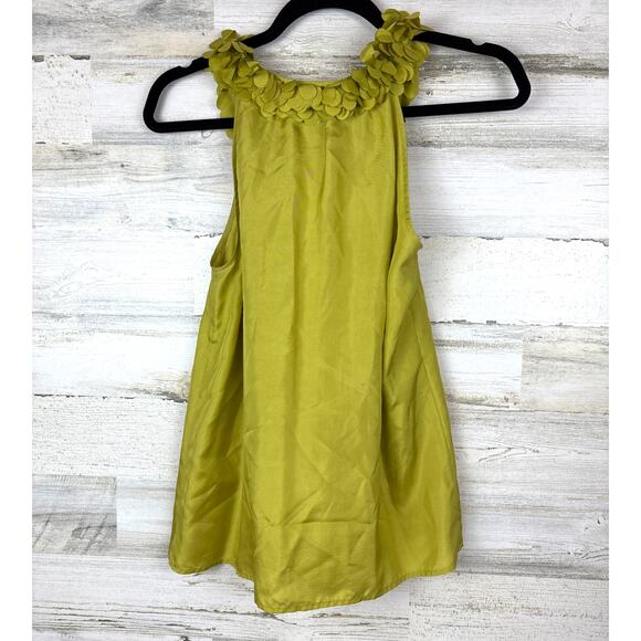 J.Crew Women’s Small Olive Green Silk Ruffle Neck Sleeveless Button Up Blouse - Picture 2 of 5
